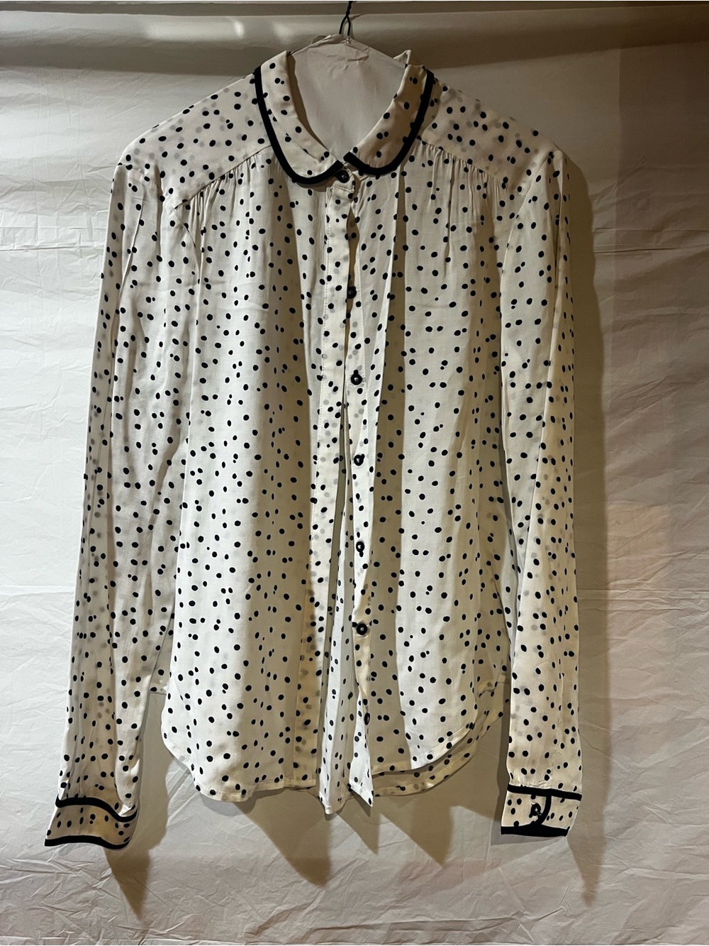 Polka Dot Button-Down Blouse - Black on Cream